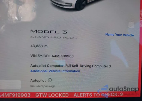 2021 Tesla Model 3 Standard Range Plus Rear-Wheel Drive z USA, uszkodzony, nr VIN 5YJ3E1EA4MF919903